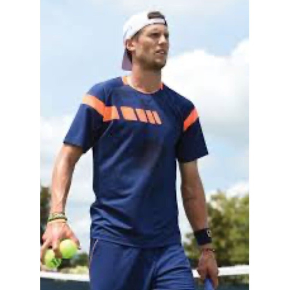 Fila Mens Navy‎ Blue Orange Athletic Tennis Shirt Short Sleeve Thermocool Large